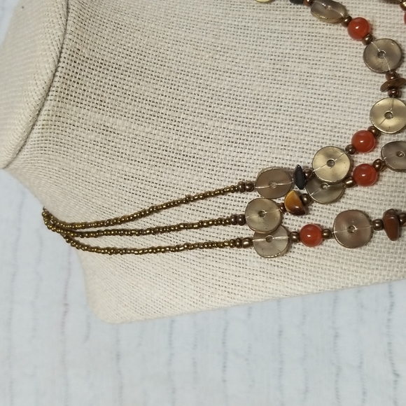 5/$25🌴Necklace Multi Strand Cooper,  Pewter,  Orange Shinny - Picture 2 of 4